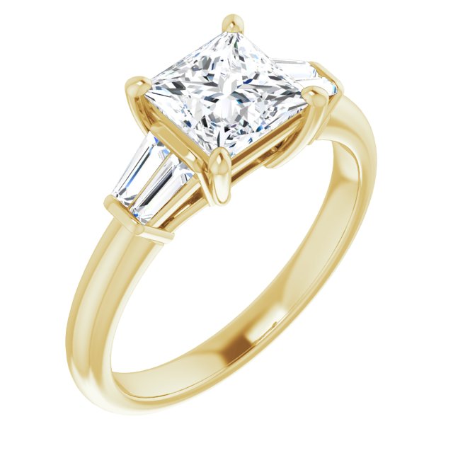 10K Yellow Gold Customizable 5-stone Princess/Square Cut Style with Quad Tapered Baguettes
