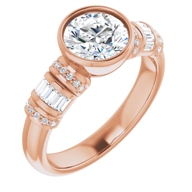 10K Rose Gold Customizable Bezel-set Round Cut Setting with Wide Sleeve-Accented Band