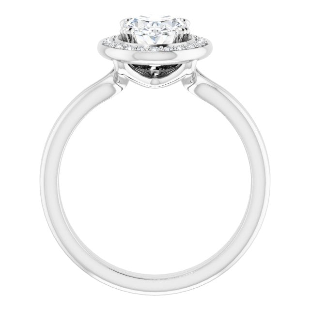 Cubic Zirconia Engagement Ring- The Jeanine Marie (Customizable Oval Cut Style with Scooped Halo and Grooved Band)