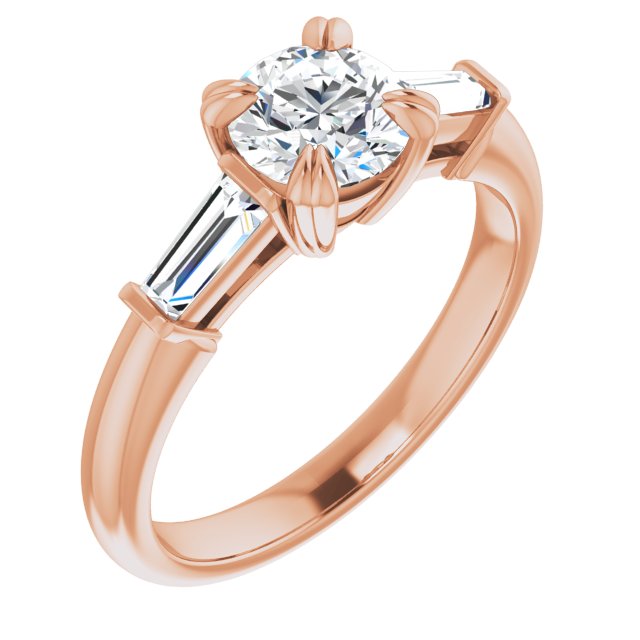 10K Rose Gold Customizable 3-stone Round Cut Design with Tapered Baguettes