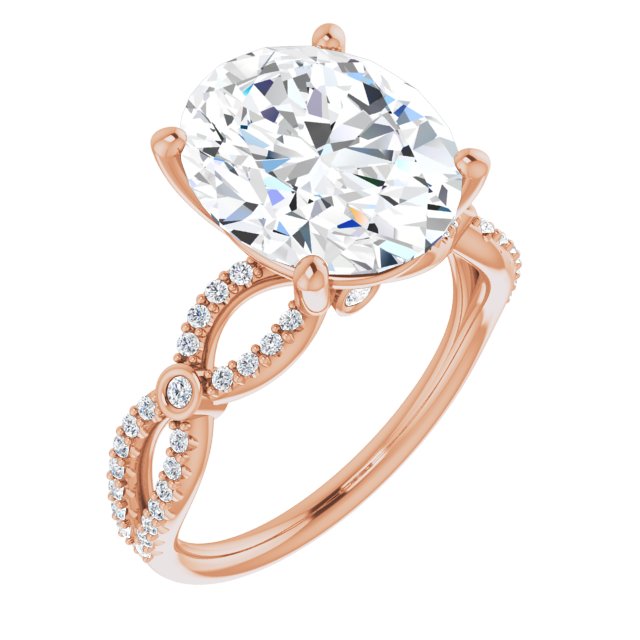 10K Rose Gold Customizable Oval Cut Design with Infinity-inspired Split Pavé Band and Bezel Peekaboo Accents