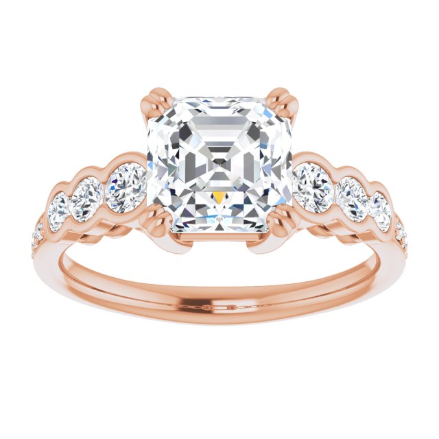Cubic Zirconia Engagement Ring- The Jeanna (Customizable Asscher Cut 7-stone Style Enhanced with Bezel Accents and Shared Prong Band)