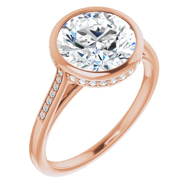 10K Rose Gold Customizable Cathedral-Bezel Round Cut Style with Under-halo and Shared Prong Band