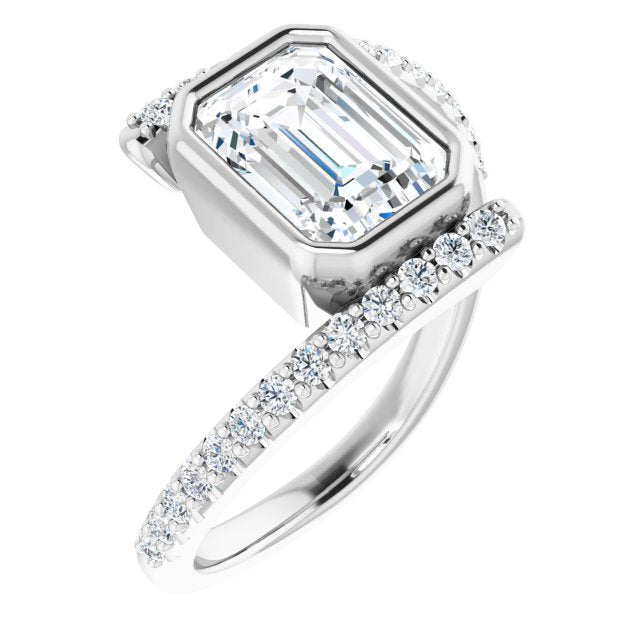Cubic Zirconia Engagement Ring- The Pocahontas (Customizable Bezel-set Emerald Cut Design with Bypass Pavé Band)