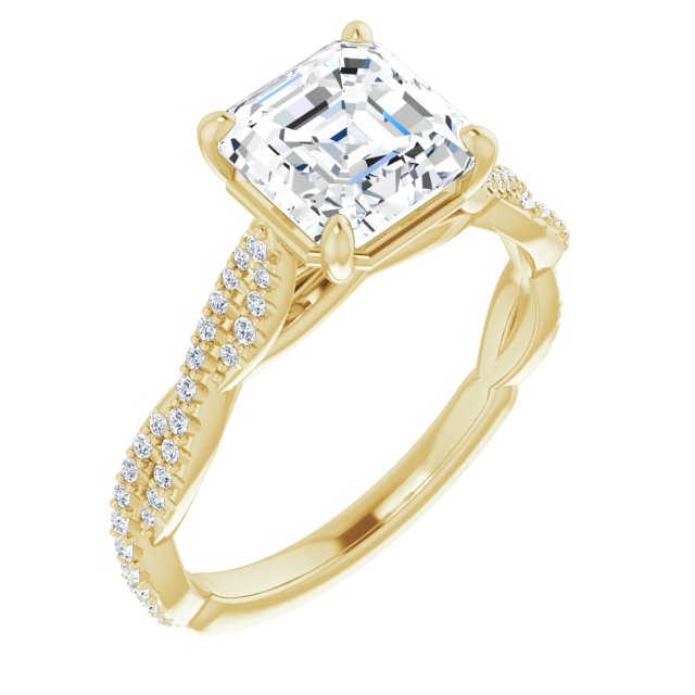 Cubic Zirconia Engagement Ring- The Alelli (Customizable Asscher Cut Style with Thin and Twisted Micropavé Band)