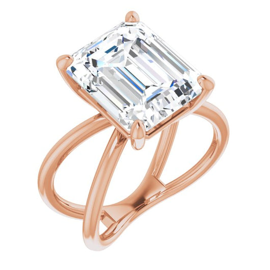 10K Rose Gold Customizable Emerald/Radiant Cut Solitaire with Semi-Atomic Symbol Band