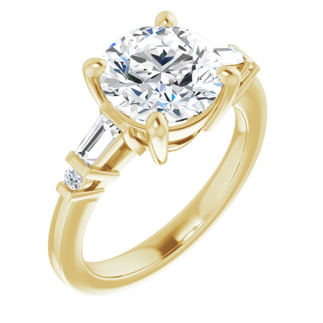 14K Yellow Gold Customizable 5-stone Baguette+Round-Accented Round Cut Design)
