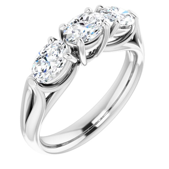 10K White Gold Customizable Cathedral-set 3-stone Oval Cut Style with Dual Oval Cut Accents & Wide Split Band