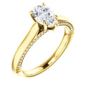 Cubic Zirconia Engagement Ring- The Tonja (Customizable Pear Cut Semi-Solitaire with Dual Three-sided Pavé Band)