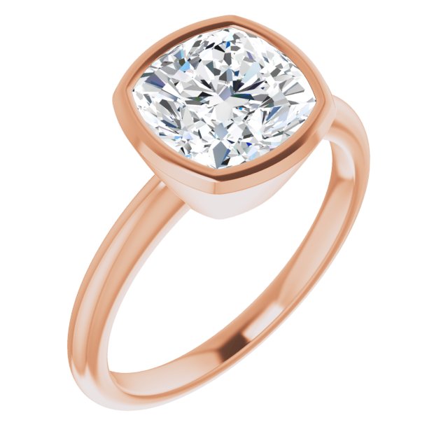 10K Rose Gold Customizable Bezel-set Cushion Cut Solitaire with Thin Band