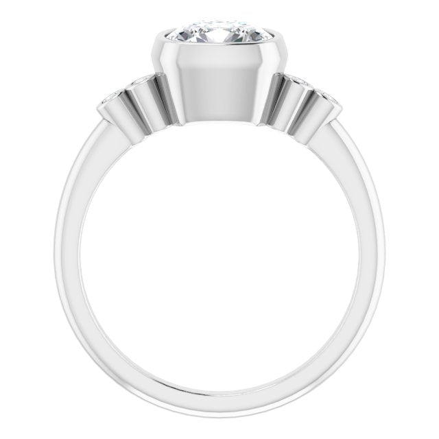 Cubic Zirconia Engagement Ring- The Mandira (Customizable 5-stone Bezel-set Cushion Cut Design with Quad Round-Bezel Side Stones)