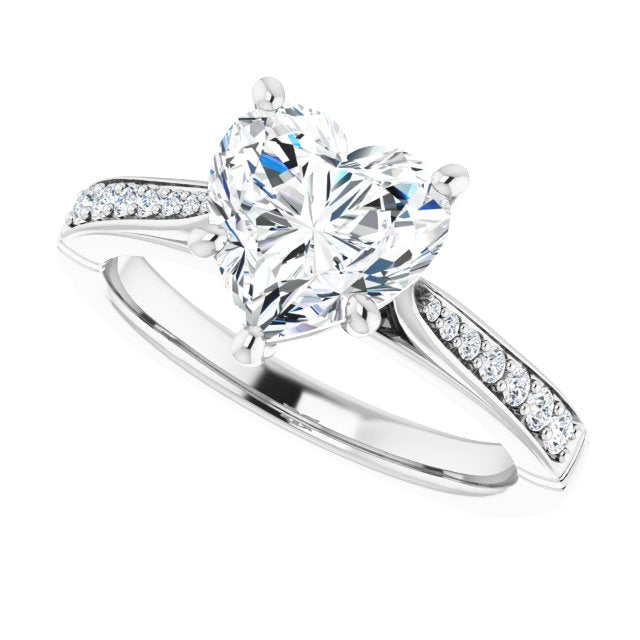 Cubic Zirconia Engagement Ring- The Ella Gabriela (Customizable Heart Cut Design with Tapered Euro Shank and Graduated Band Accents)