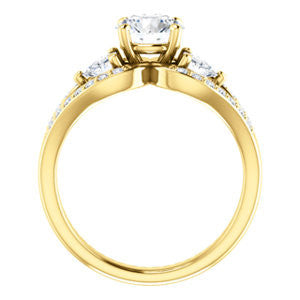 CZ Wedding Set, featuring The Karen engagement ring (Customizable Enhanced 3-stone Design with Round Cut Center, Dual Trillion Accents and Wide Pavé-Split Band)