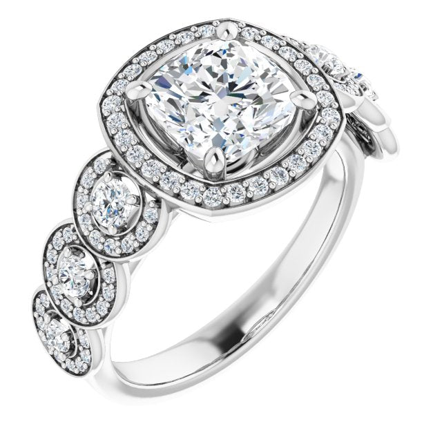 Cubic Zirconia Engagement Ring- The Emma Grace (Customizable Cathedral-set Cushion Cut 7-stone style Enhanced with 7 Halos)