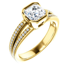 Cubic Zirconia Engagement Ring- The Monami (Customizable Bezel Asscher Cut with Split-pavé Band Accents & Euro Shank)