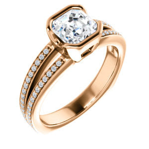 Cubic Zirconia Engagement Ring- The Monami (Customizable Bezel Asscher Cut with Split-pavé Band Accents & Euro Shank)