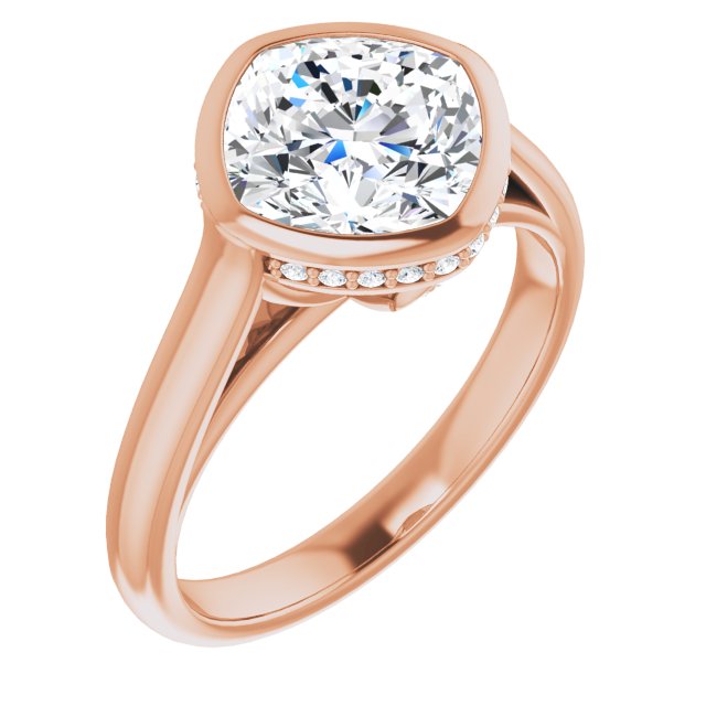 10K Rose Gold Customizable Cushion Cut Semi-Solitaire with Under-Halo and Peekaboo Cluster