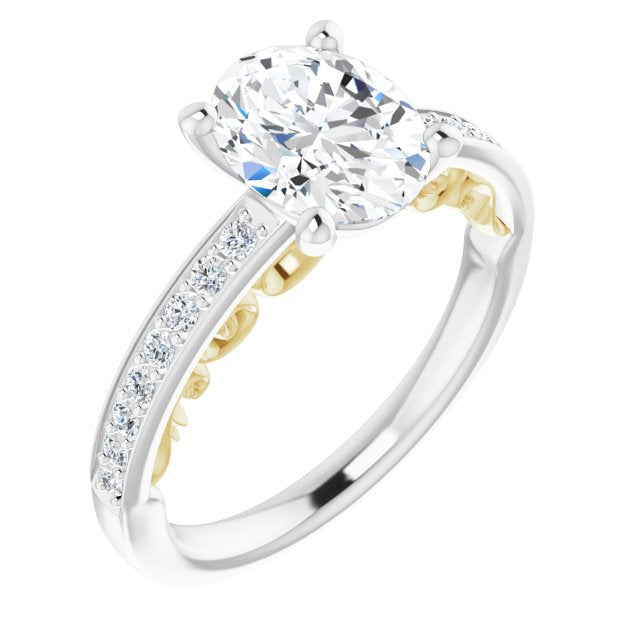 14K White & Yellow Gold Customizable Oval Cut Design featuring 3-Sided Infinity Trellis and Round-Channel Accented Band