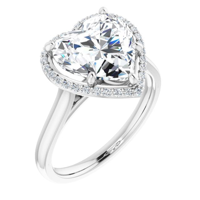 10K White Gold Customizable Halo-Styled Cathedral Heart Cut Design