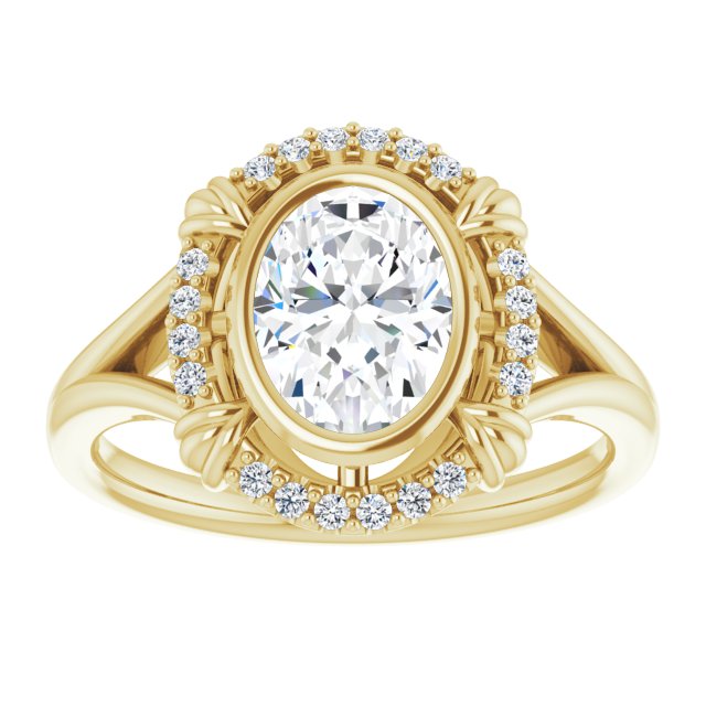 Cubic Zirconia Engagement Ring- The Leontine (Customizable Oval Cut Design with Split Band and "Lion's Mane" Halo)