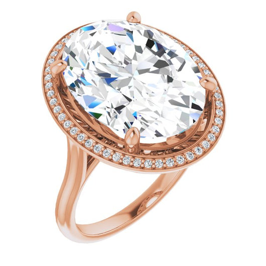 10K Rose Gold Customizable Cathedral-Raised Oval Cut Halo Style