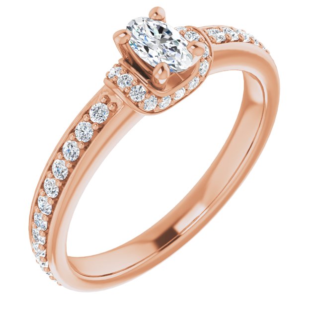 10K Rose Gold Customizable Oval Cut Setting with Organic Under-halo & Shared Prong Band