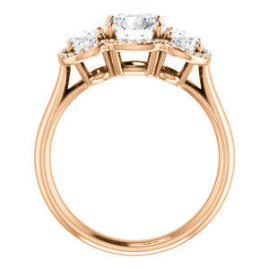 Cubic Zirconia Engagement Ring- The Carissa (Customizable Round Cut 3-stone Halo Style with Oval Accents)