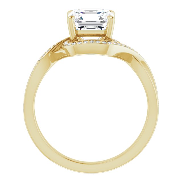 Cubic Zirconia Engagement Ring- The Ananya (Customizable Bypass-Halo-Accented Asscher Cut Center with Twisting Split Shared Prong Band)
