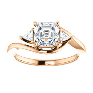 Cubic Zirconia Engagement Ring- The Sophie (Customizable 3-stone Twisting Bypass Style with Asscher Cut Center and Triangle Accents)