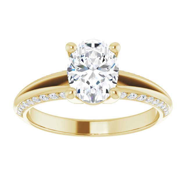 Cubic Zirconia Engagement Ring- The Apryl (Customizable Oval Cut Center with 4-sided-Accents Knife-Edged Split-Band)
