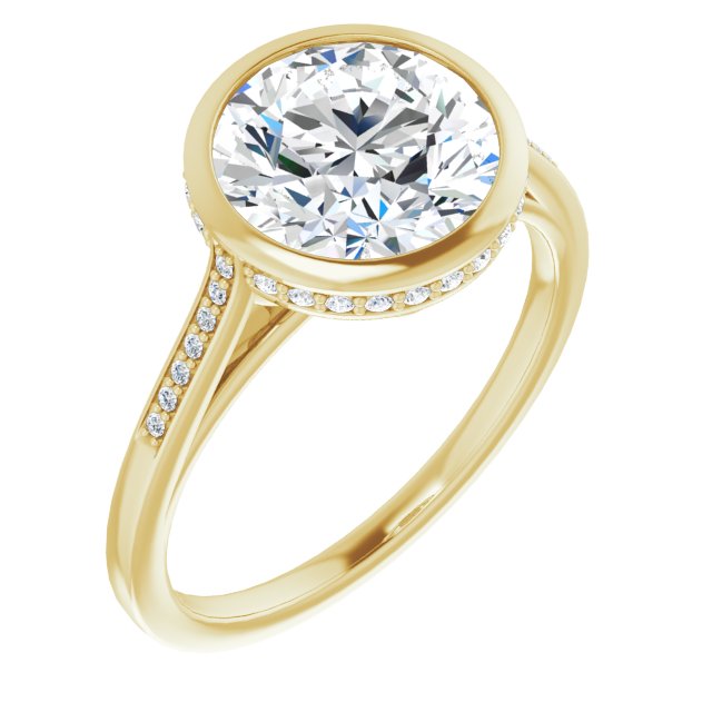 14K Yellow Gold Customizable Cathedral-Bezel Round Cut Style with Under-halo and Shared Prong Band