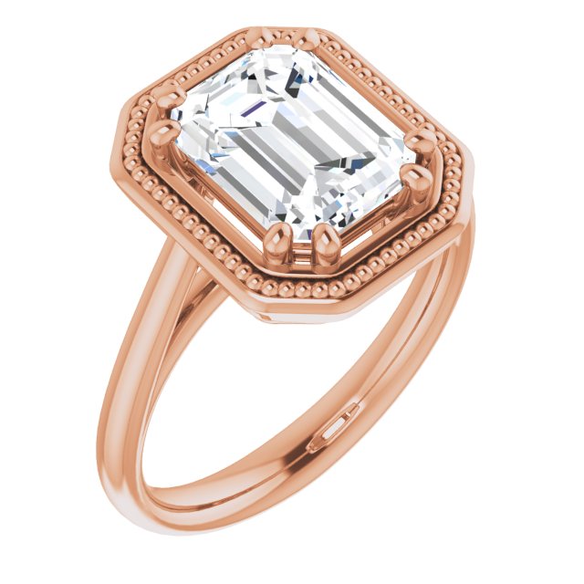 10K Rose Gold Customizable Emerald/Radiant Cut Solitaire with Metallic Drops Halo Lookalike