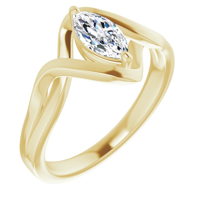 10K Yellow Gold Customizable Marquise Cut Hurricane-inspired Bypass Solitaire