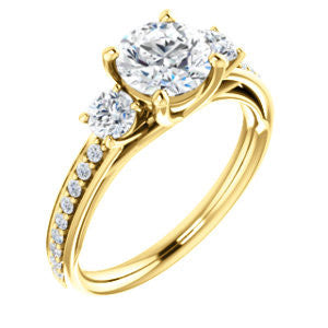 Cubic Zirconia Engagement Ring- The Kristin (Customizable Round Cut 3-stone Design Enhanced with Pavé Band)