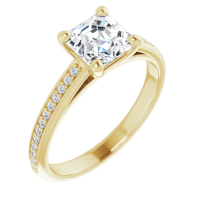 10K Yellow Gold Customizable Cathedral-set Asscher Cut Style with Shared Prong Band