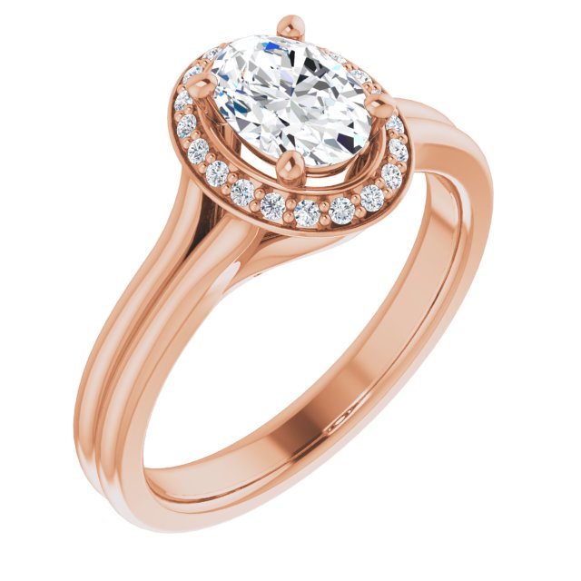 10K Rose Gold Customizable Cathedral-set Oval Cut Design with Split-band & Halo Accents