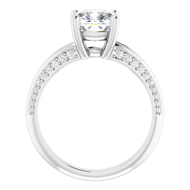 Cubic Zirconia Engagement Ring- The Apryl (Customizable Cushion Cut Center with 4-sided-Accents Knife-Edged Split-Band)