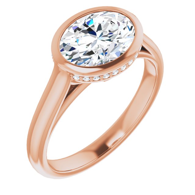 10K Rose Gold Customizable Oval Cut Semi-Solitaire with Under-Halo and Peekaboo Cluster
