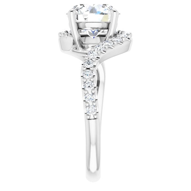Cubic Zirconia Engagement Ring- The Phyllis (Customizable Round Cut Design with Swooping Pavé Bypass Band)