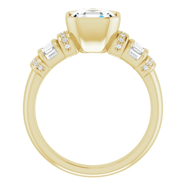 Cubic Zirconia Engagement Ring- The Coralie (Customizable Bezel-set Asscher Cut Setting with Wide Sleeve-Accented Band)