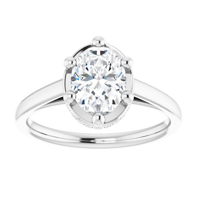 Cubic Zirconia Engagement Ring- The Romina Salomé (Customizable Super-Cathedral Oval Cut Design with Hidden-stone Under-halo Trellis)