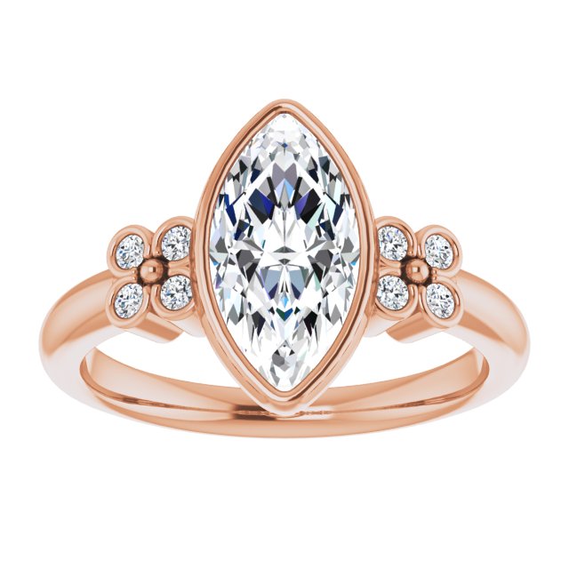 Cubic Zirconia Engagement Ring- The Kjerstin Rose (Customizable 9-stone Bezel-set Marquise Cut Design with Quad Round Bezel Side Stones Each Side)