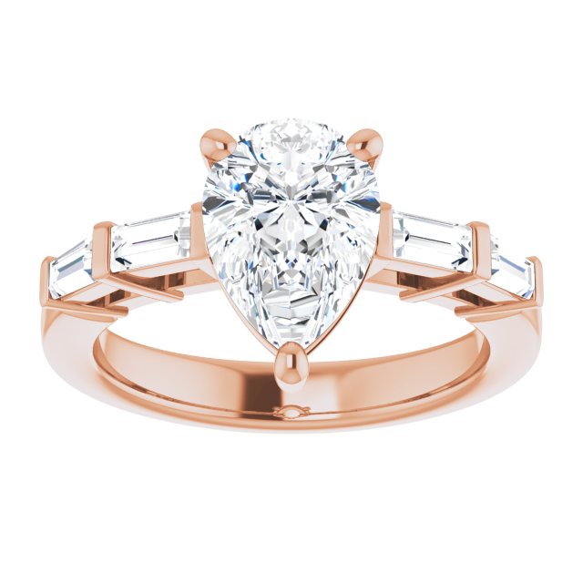 Cubic Zirconia Engagement Ring- The Bodhi (Customizable 9-stone Design with Pear Cut Center and Round Bezel Accents)
