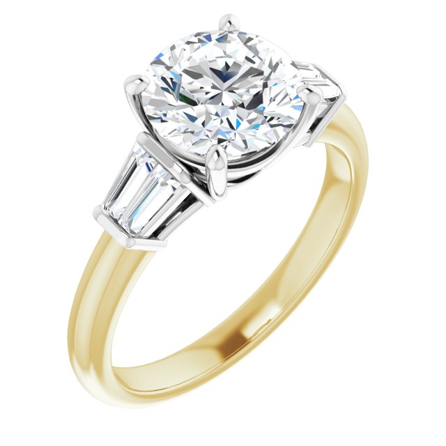 14K Yellow & White Gold Customizable 5-stone Round Cut Style with Quad Tapered Baguettes