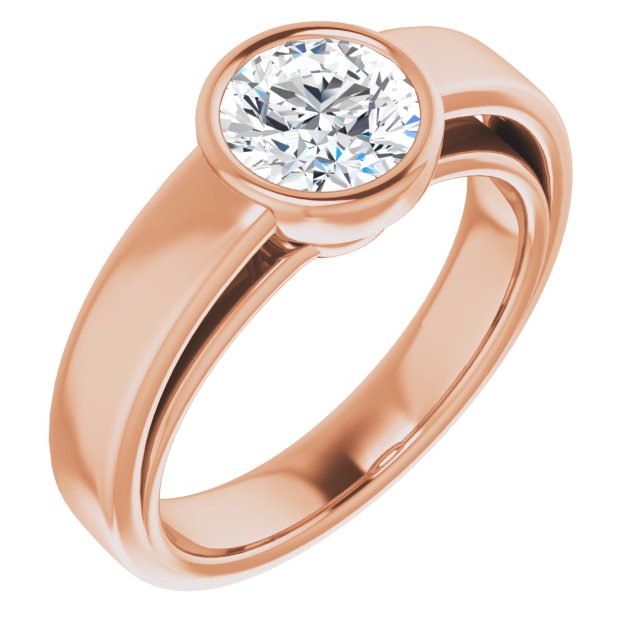 10K Rose Gold Customizable Cathedral-Bezel Round Cut Solitaire with Wide Band