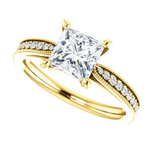 Cubic Zirconia Engagement Ring- The Brooklynn (Customizable Princess Cut with Cathedral Setting and Milgrained Pavé Band)