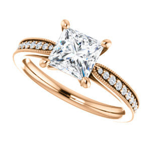 Cubic Zirconia Engagement Ring- The Brooklynn (Customizable Princess Cut with Cathedral Setting and Milgrained Pavé Band)