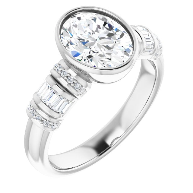 10K White Gold Customizable Bezel-set Oval Cut Setting with Wide Sleeve-Accented Band