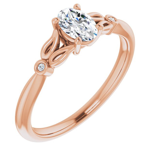 10K Rose Gold Customizable 3-stone Oval Cut Design with Thin Band and Twin Round Bezel Side Stones