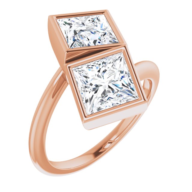 10K Rose Gold Customizable 2-stone Double Bezel Princess/Square Cut Design with Artisan Bypass Band